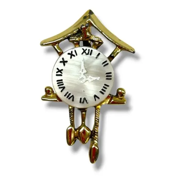2 Goldtone Brooch Pins Cuckoo Clock 1.6" Lightweight 2.5" - Picture 4 of 6